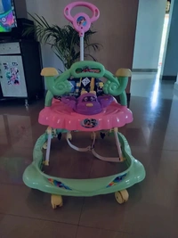 *Smart Musical Round Toddler Baby Walker with Comfy 3-in-1 Height Adjustable Activity with Light and Musical Toy Bar and Ultra Soft Seat for Kids with Parent Handle - Green, Free