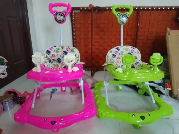*Smart Musical Round Toddler Baby Walker with Comfy 3-in-1 Height Adjustable Activity with Light and Musical Toy Bar and Ultra Soft Seat for Kids with Parent Handle - Green, Free
