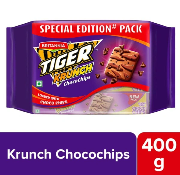 Britannia Tiger Krunch Chocochips Biscuits: 4x100 gms
