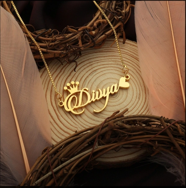 Crown & Heart Style Name Necklace ?Gold
