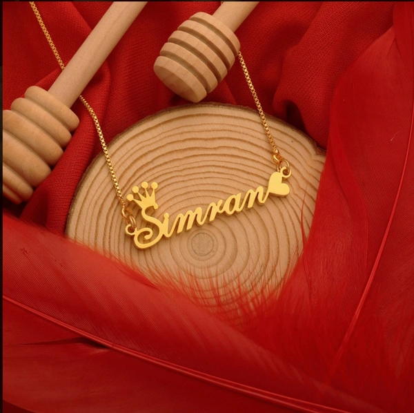 Crown & Heart Style Name Necklace ? Gold
