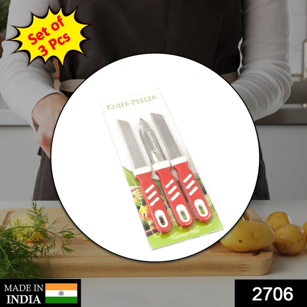 Deo Dap 2706 3 Pc Knife Peeler Combo used in all kinds of household and official kitchen places for cutting and peeling types of purposes. - 100
