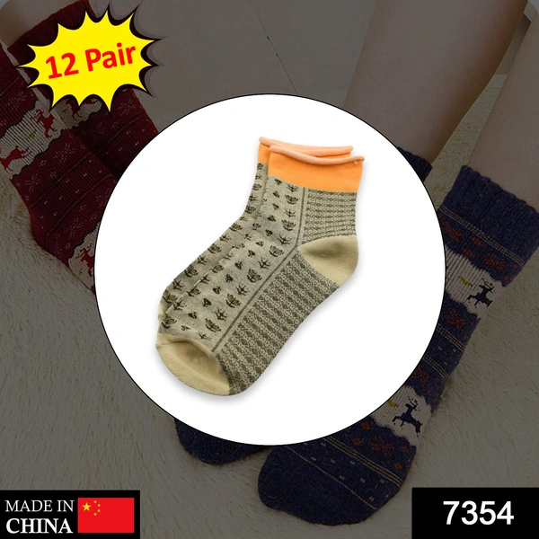 Deo Dap 7354 Women's Cotton Solid Ankle Length Printed Fancy Socks Combo - 12 pair (Multicolour, Medium) - 700