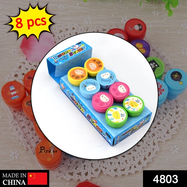 Deo Dap 4803 Emoticon Stamps 8 pieces in Round Shape Stamp for Kids Theme Stamps for School Craft & Prefect Gift for Teachers, Parents and Students (Multicolor) - 77