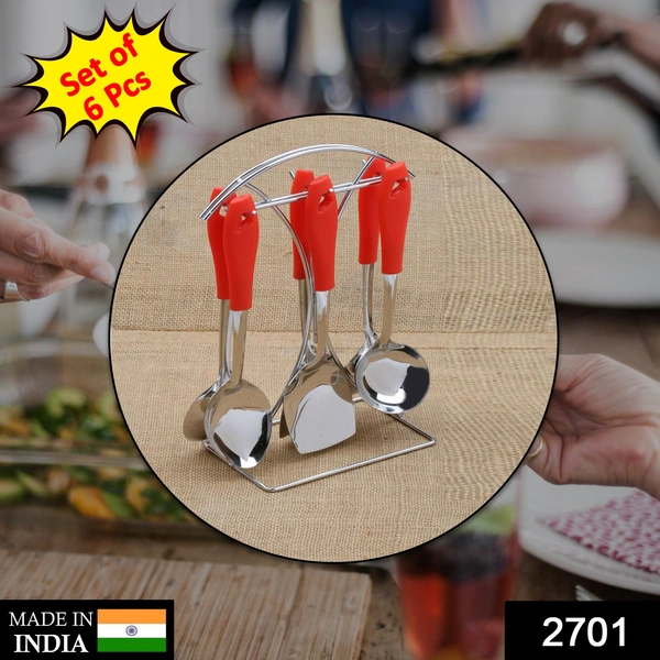 Deo Dap 2701 6 Pc SS Serving Spoon With stand used in all kinds of household and kitchen places for holding spoons etc. - 1306