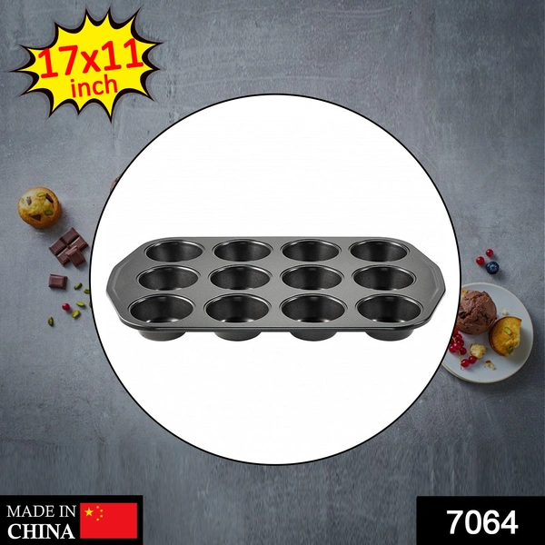 Deo Dap 7064 Non-Stick Carbon Steel 12-Cup Muffin Pan Midi Shape Muffins, Cupcake Mold (17X11 Inch) - 997