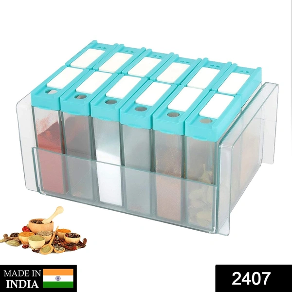 Shubh Luxmi 2407 Plastic Spice Jars Dispenser Masala Rack Easy Flow Storage
