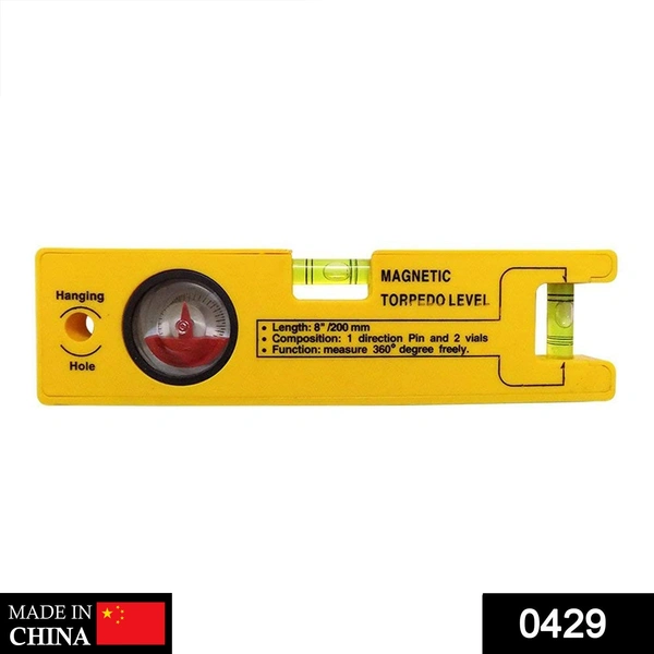 Shubh Luxmi 0429 8-inch Magnetic Torpedo Level with 1 Direction Pin, 2 Vials and 360 Degree View