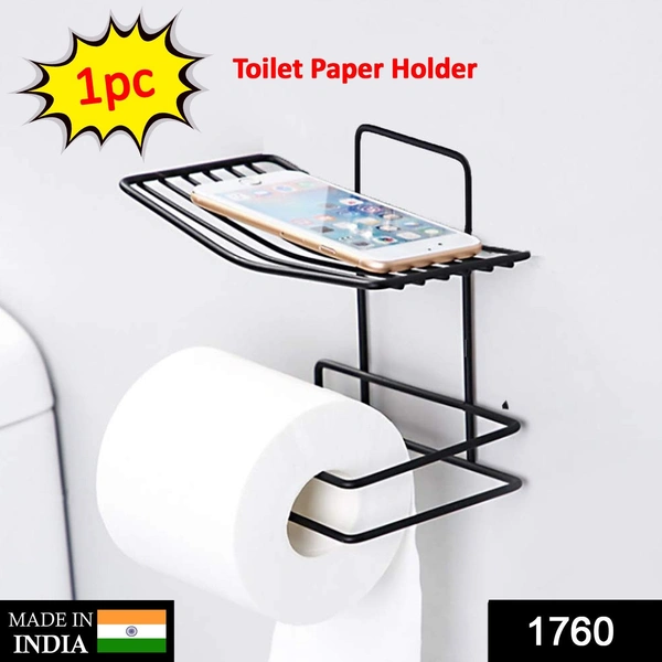 Shubh Luxmi 1760 Iron Black Coated Self Adhesive Wall Mounted Tissue/Toilet Paper Holder