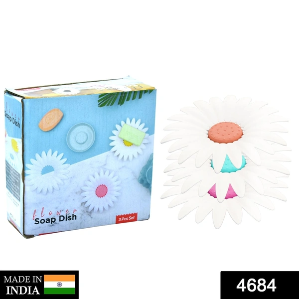 Shubh Luxmi 4684 Flower Shape Portable Soap Dish Holder Soap Case ( 3 Pc )