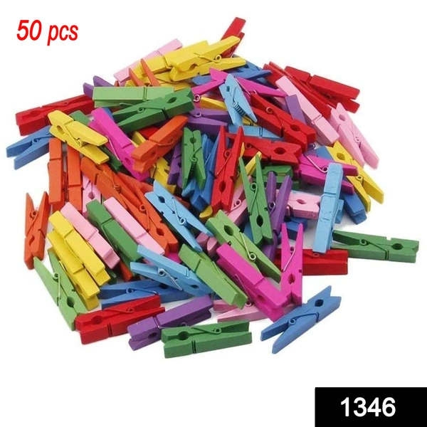 Shubh Luxmi 1346 Wooden Clips for Photo Hanging & Home Decoration Pin Clips (Pack of 50)