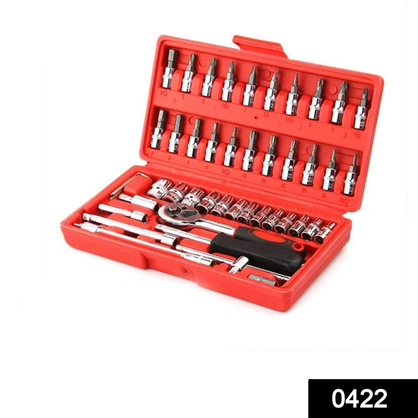 Shubh Luxmi 0422 Socket 1/4 Inch Combination Repair Tool Kit (Red, 46 pcs)