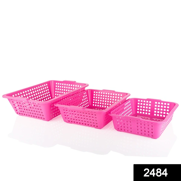 Shubh Luxmi 2484 Plastic Multiple Size Cane Fruit Baskets (3 Size Large, Medium, Small)