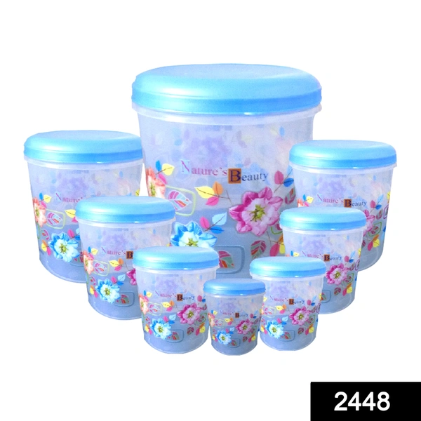 Shubh Luxmi 2448 Air Tight Plastic Transparent Container Set (10000ml, 7000ml, 5000ml, 3000ml, 2000ml, 1000ml, 750ml, 500ml)