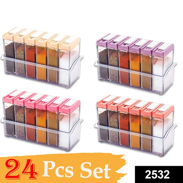 Shubh Luxmi 2532 Spice Jar Easy Flow Storage  Each 6Pc Set Of 4