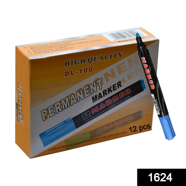Shubh Luxmi 1624 Blue Permanent Markers for White Board (Pack Of 12)