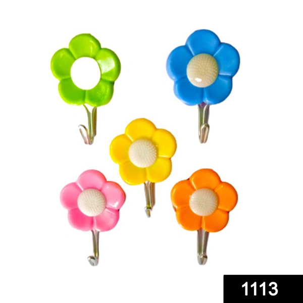 Shubh Luxmi 1113 Plastic Self-Adhesive Flower Shape Hooks (Pack of 5)