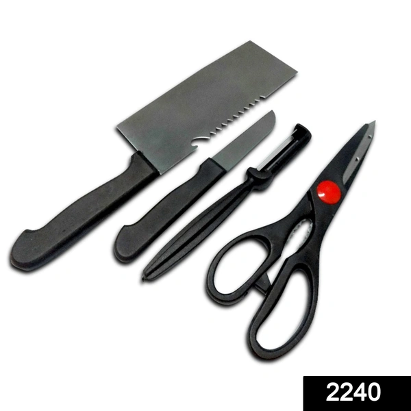 Shubh Luxmi 2240 Stainless Steel Kitchen Tool Set (Butcher Knife, Standard Knife, Peeler and Kitchen Scissor) - 4 Pcs