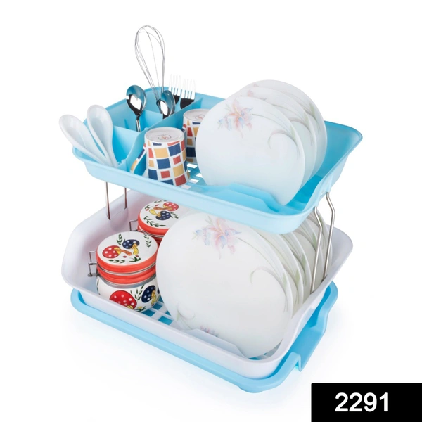 Shubh Luxmi 2291 Dish Drainer Rack 2 Layer Drying Rack with Water Removing Tray Sink (Multicolour)