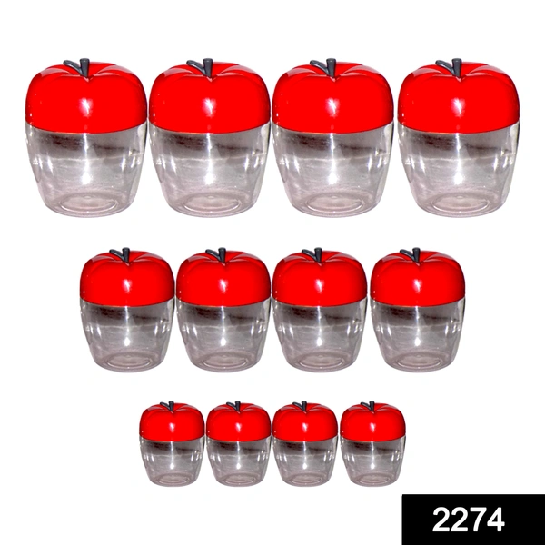 Shubh Luxmi 2274 Air Tight Apple Shape Storage Container - 500 ml, 800 ml and 1500 ml (4 Pcs Each Size, 12 Pcs)