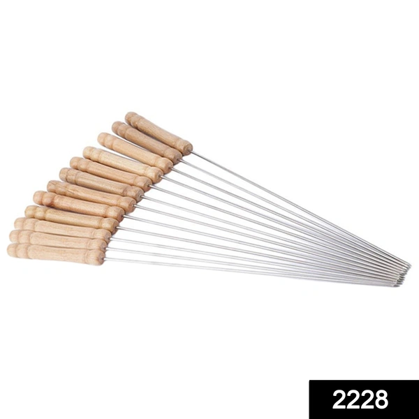 Shubh Luxmi 2228 Barbecue Skewers for BBQ Tandoor and Gril with Wooden Handle - Pack of 12