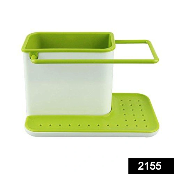 Shubh Luxmi 2155 Plastic 3-in-1 Stand for Kitchen Sink Organizer Dispenser for Dishwasher Liquid
