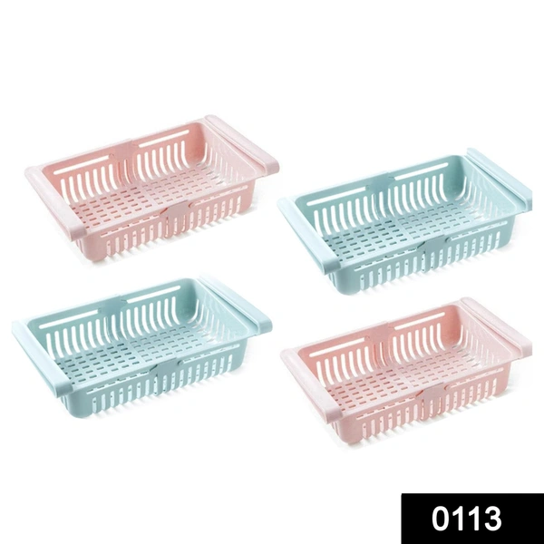 Shubh Luxmi 0113 Adjustable Fridge Storage Basket, Fridge Racks Tray Sliding Storage Racks (1Pc)