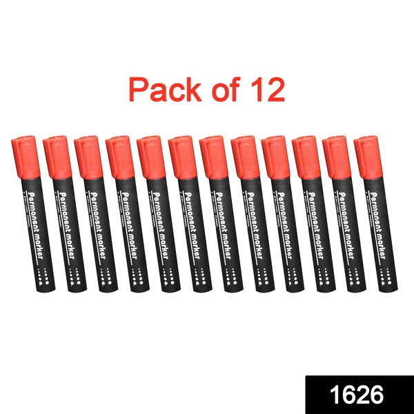 Shubh Luxmi 1626 Red Permanent Markers for White Board (Pack Of 12)