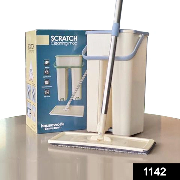 Shubh Luxmi 1142 Scratch Cleaning Mop with 2 in 1 Self Clean Wash Dry Hands Free Flat Mop