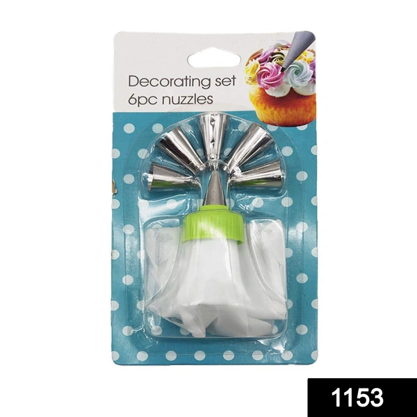 Shubh Luxmi 1153 Cake Decorating Nozzle with Piping Bag (Pack of 6)