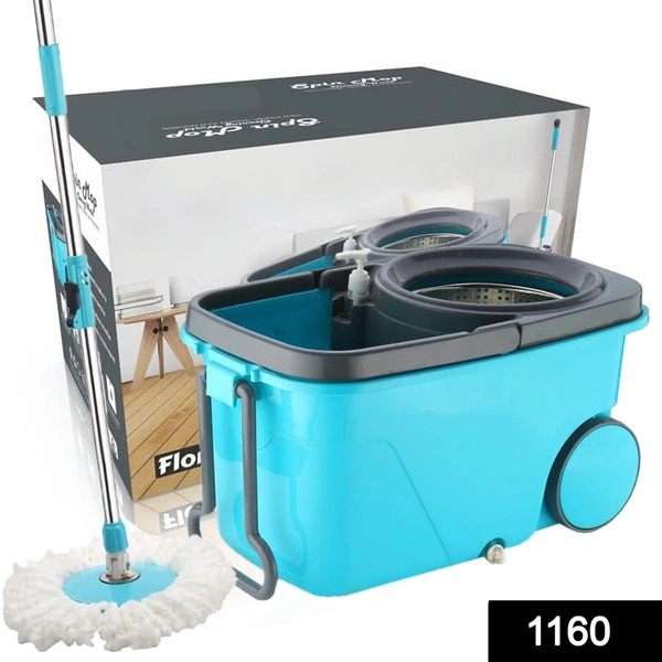 Shubh Luxmi 1160 Heavy Duty Microfiber Spin Mop with Plastic Bucket (Multicolour)