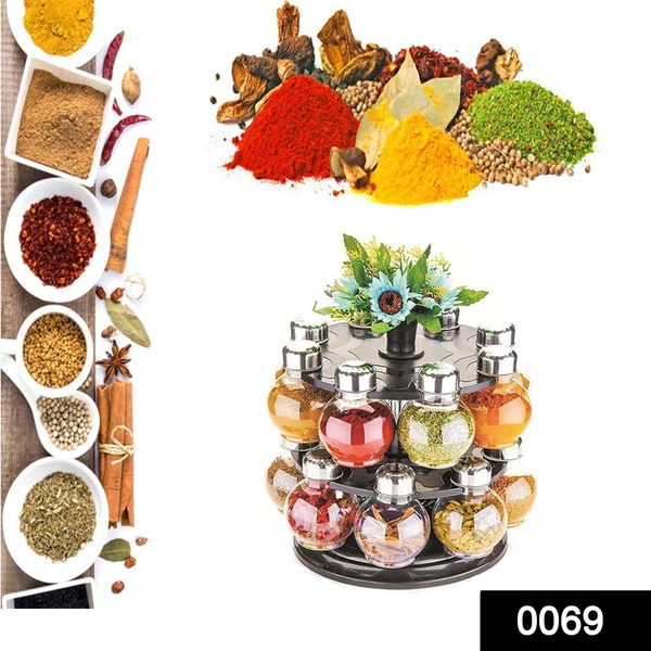 Shubh Luxmi 0069 Multipurpose Revolving Plastic Spice Rack Set (16pcs)