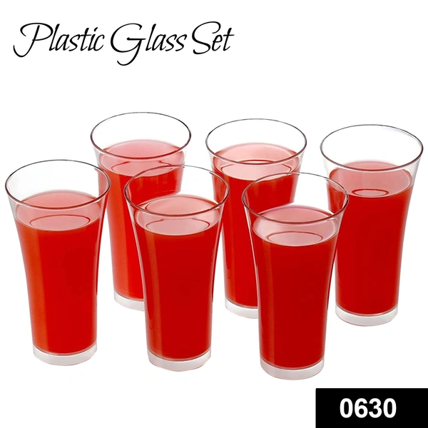 Shubh Luxmi 0630 Stylish look Plastic Juicy Glass, Transparent Glasses Set 300ml (6pcs)