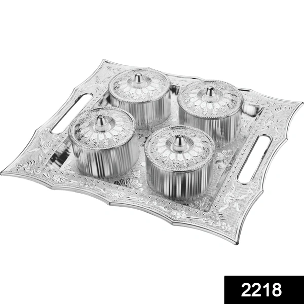 Shubh Luxmi 2218 Dry Fruit Air Tight Bowls Tray with Lids 4 Section Snacks Mukhvas Dani