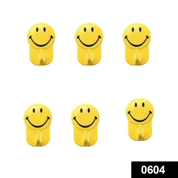 Shubh Luxmi 0604 Plastic Self-Adhesive Smiley Face Hooks, 1 Kg Load Capacity (6pcs)