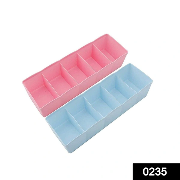 Shubh Luxmi 0235 5-Compartments Socks/Handkerchief/Underwear Storage Box Socks Drawer Closet Organizer Storage Boxes (pack of 2)