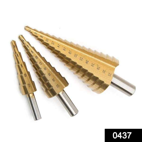 Shubh Luxmi 0437 -3X Large HSS Steel Step Cone Drill Titanium Bit Set Hole Cutter (4-32, 4-20, 4-12mm)