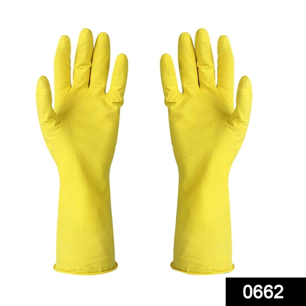 Shubh Luxmi 0662 - Flock line Reusable Rubber Hand Gloves (Yellow 2 tone) - 1Pair