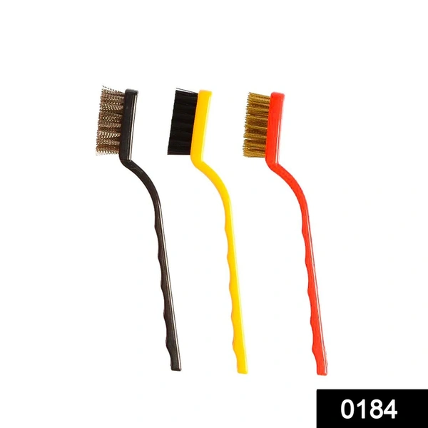 Shubh Luxmi 0184 -3 Pc Mini Wire Brush Set (Brass, Nylon, Stainless Steel Bristles)