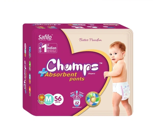 Shubh Luxmi 0953 Premium Champs High Absorbent Pant Style Diaper Medium Size, 56 Pieces (953_Medium_56)