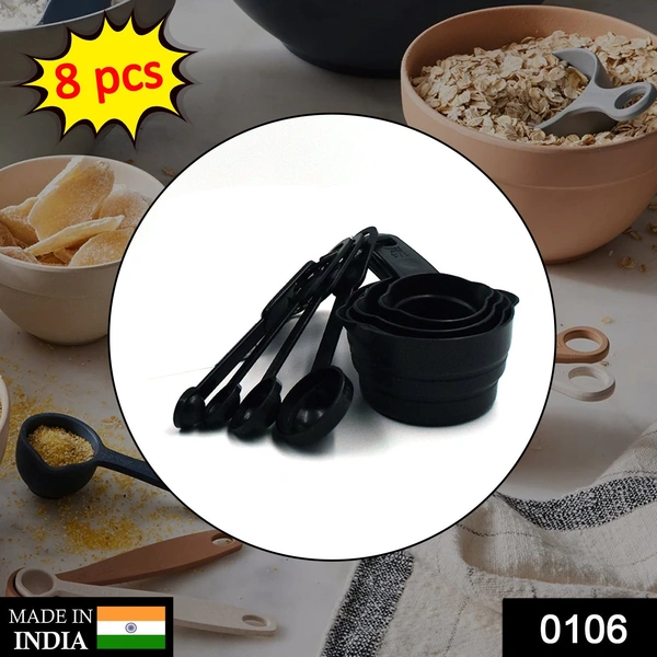 Shubh Luxmi 0106 Plastic Measuring Cups and Spoons (8 Pcs, Black)