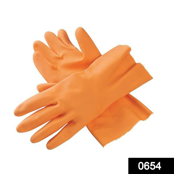 Shubh Luxmi 0654 - Cut Glove Reusable Rubber Hand Gloves (Orange) - 1 pc