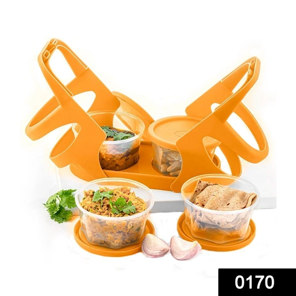Shubh Luxmi 0170 Lunch Box (200 ml each Container) with Attractive Stand - 4 pcs