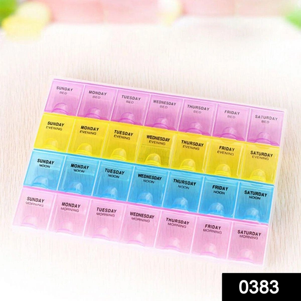 Shubh Luxmi 0383 Pill Case- 4 Row 28 Squares Weekly 7 Days Tablet Box Holder Medicine Storage Organizer Container