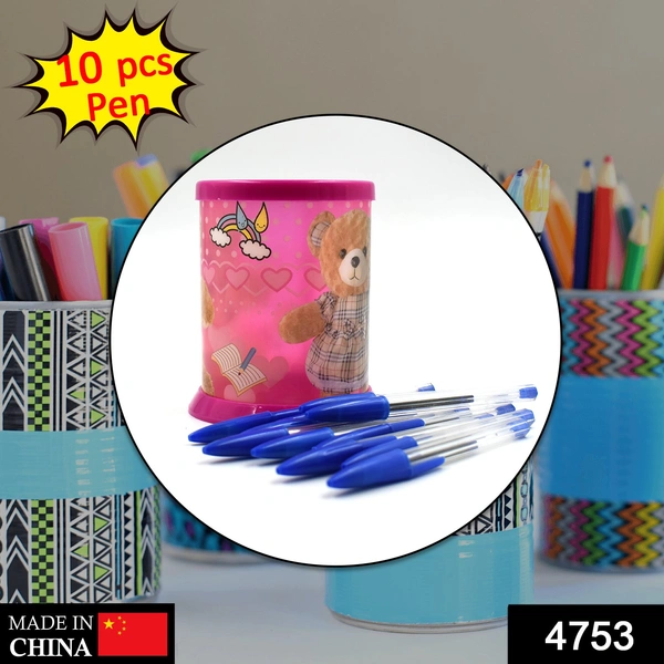 Shubh Luxmi 4753 Perfect Writing Partner for Kids | Budget Friendly Stick Ball Point Pens (Pack of 10Pcs With DIY Stand) - multi coloured, 110