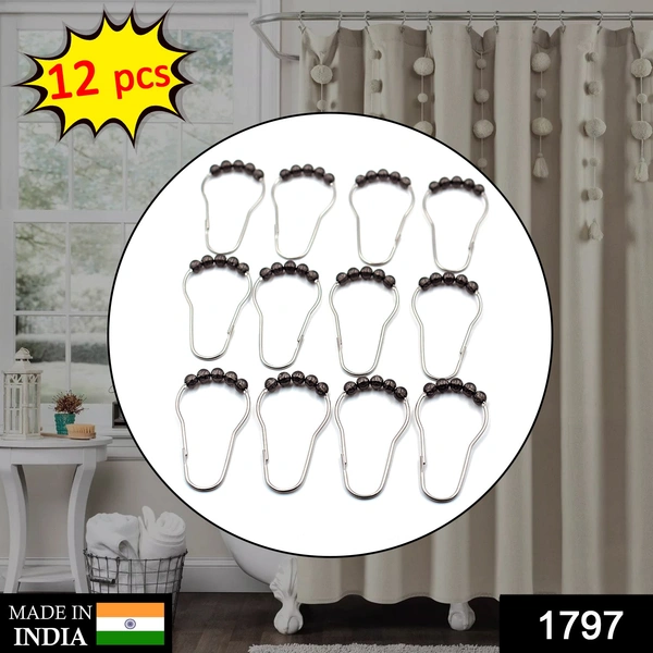 Shubh Luxmi 1797 Stainless Steel Bath Drape Clasp Curtain Hooks (Pack of 12 Pcs) - multi coloured, 104