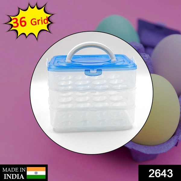 Shubh Luxmi 2643 3-Layer Plastic Refrigerator Egg Storage Box (36 Grid) - multi coloured, 500
