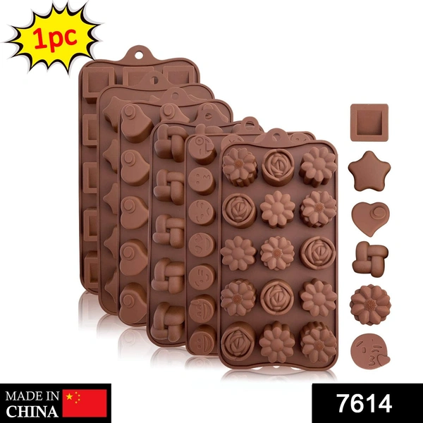 Shubh Luxmi 7614 Silicone Food Grade Reusable Non-Stick Multi Shape 15 Cavity Chocolate Mold - multi coloured, 94