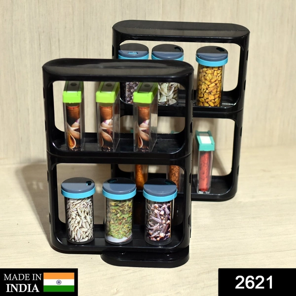 Shubh Luxmi 2621 Cabinet Caddy, Modular Rotating Spice Rack Multi-functional Organizer Rack Two 2-Tiered Shelves with Base - multi coloured, 2707