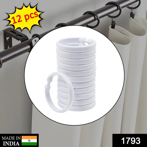 Shubh Luxmi 1793 Plastic Ring Bath Drape Loop Clasp Shower Curtain Hooks (Pack of 12Pcs) - multi coloured, 96